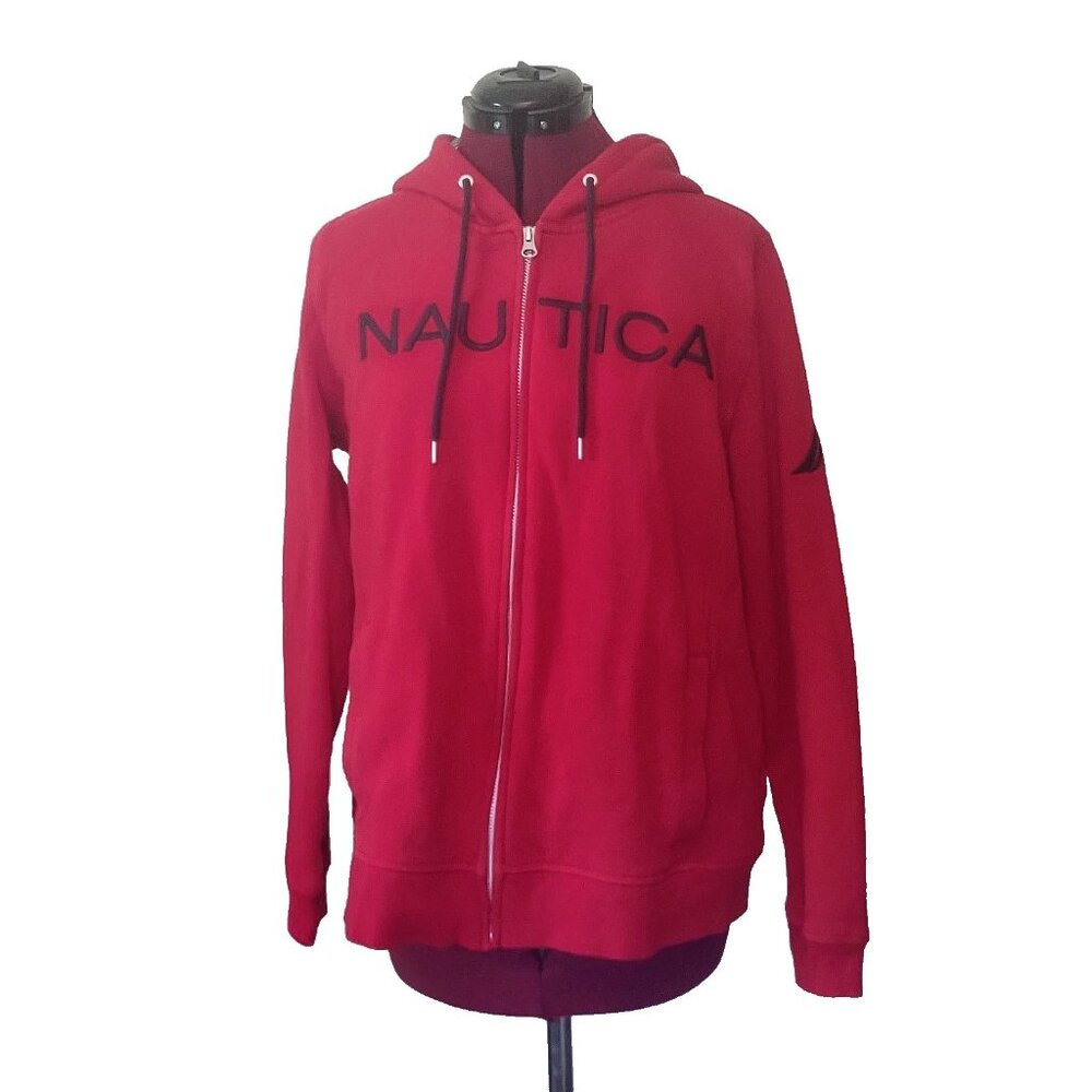 Nautica Full Zip Hoodie Women’s XL Lined Hood Logo Pockets Casual Sweatshirt